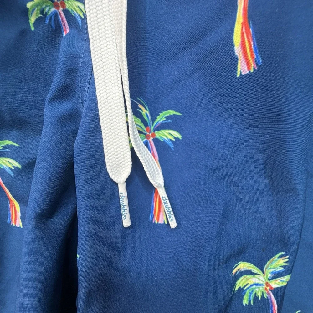 Chubbies Swim Trunk Men XXL Navy Blue Rainbow Palm Tree Stretch Board Shorts 5.5